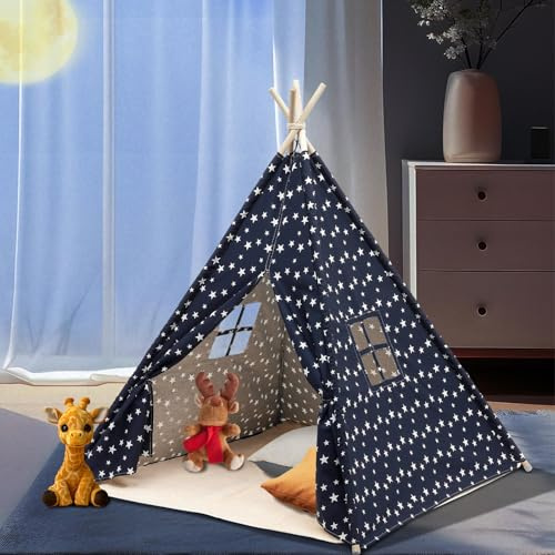 Tipi Infantil Tienda de Campaña Infantil con Tapete de Felpa Tienda de Juego para Niños, Carpa de Jardín, Rincón Acogedor para la Habitación de los Niños, Cumpleaños 120x120x150cm