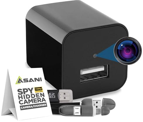 Asani - Hidden Spy Camera USB Charger, Record Video Only, Home and Office Security Camera with Micro SD Card Slot, Motion Detection, Full HD 1080P Video, Ideal