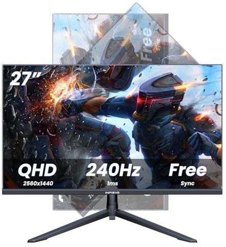INFIEVO 27 Inch Gaming Monitor QHD 2560x1440P 240Hz IPS 1m Computer Monitor with Built-in Speakers, Height/Pivot/Swivel/Tilt Adjustable Vertical Monitor, FreeSyn