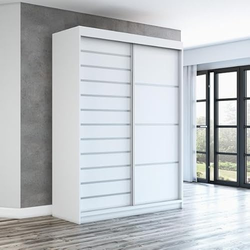 A&J MöbelLand Schwebetürenschrank Colin Kleiderschrank 180 cm mit Spiegel, 6 Regalen & 1 Kleiderstange (Weiß/Weiß/Weiß)