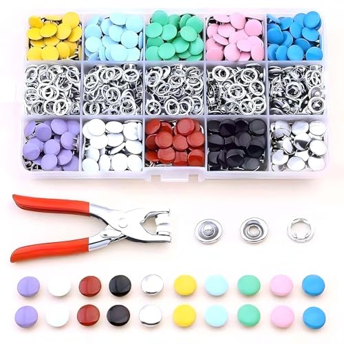 Xanthelle Druckknöpfe, 803 Stück Druckknopf Set mit Zange in 10 Farben, Metall Druckknöpfe zum Annähen & Snap Buttons für Kleidung, DIY Basteln & Handarbeit