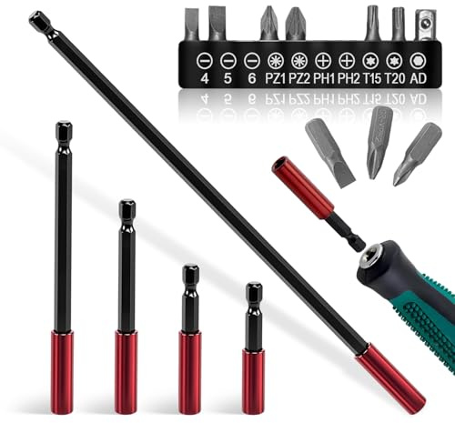 Porte Embout Magnetique Embout Visseuse,Rallonge Hexagonale 1/4(50-300 mm) | 5 Pièces Tige Allongée, Fixation Hexagonale, Adaptable Perceuse, Outil Bricolage, Usage Professionnel, Visseuse À Percussion