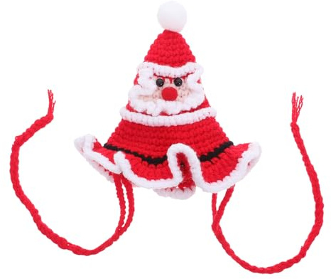 TOYANDONA Weihnachtliche Haustier-Strickmütze mit Bommel und Kinnriemen Warme Mini Nikolausmütze für Hunde und Katzen Festliches Kostüm für Fotos und Partyspaß