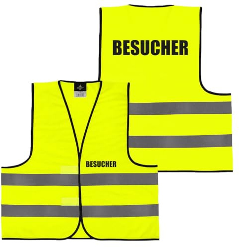 Warnweste BESUCHER – Sicherheitsweste mit Rücken & Front Druck – reflektierende Weste in Gelb/Orange – Größen M–6XL für Baustelle, Lager, Betrieb & Events