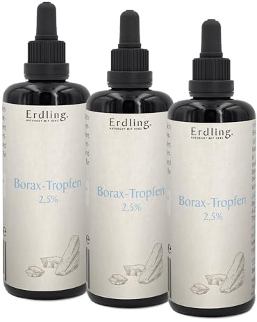 Waldkraft Borax Tropfen - 2,5% Natriumborat in Lebensmittelqualität 3er Set | 99,9% Reinheit | Gut bioverfügbar | Tropfengenau dosierbar | Lichtfilterndes Violettglas mit Pipette | 3x 50 ml Lösung