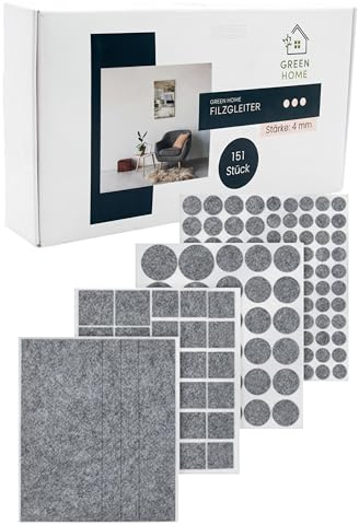 Green Home | Filzgleiter Box | Rund & Quadratisch I 151 Stück - 4mm I Filzgleiter für Stühle I Filz selbstklebend I Möbelgleiter aus hochwertigem Nadelfilz I Grau | Hochwertiges Set