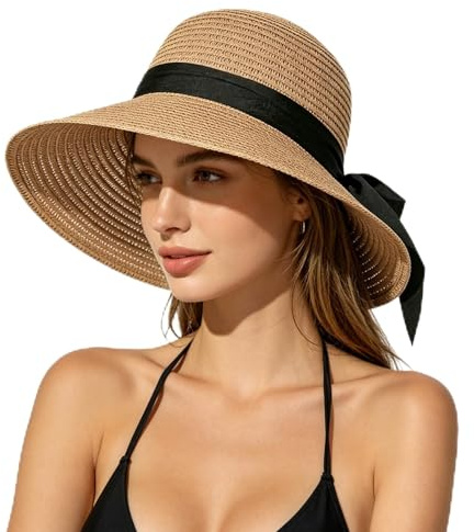 Freiesoldaten Women Straw Sun Hat Lightweight Foldable Beach Hat UPF 50+ Summer Hat with Wide Brim for Travel Holiday