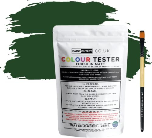 Landlords Sample Colour Tester Pouch 25ml with Brush - Multi-Surface Paint For Interior Walls, Outdoor Garden & Exterior Walls, High Durability Multi-Feature Winter Green