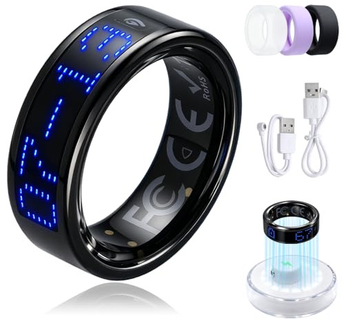 Aoyswuz Smart Ring mit LED-Anzeige & Touchsteuerung – IP68 Fitness Tracker mit Multisport Modus – Überwachung von Schlaf, Herzfrequenz & SpO2 – Kompatibel mit Android- & iOS-Smartphones