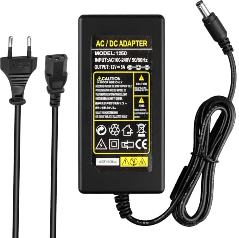 Alimentation 12V 5A Transformateur AC 100V-240V à DC 12 Volt 60W Prise EU | Transformateur d'alimentation LED Adaptateur pour 5050 3528 2835 Bande LED Lumières CCTV Moniteur TFT (5.5x2.5/2.1 mm)