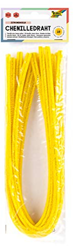 folia 77812 - Chenilledraht, Pfeifenputzer, 10 Stück in zitronengelb, Durchmesser 8 mm und 50 cm lang, ideal für Kinder zum Basteln und Gestalten von Tieren, Figuren und anderen Formen