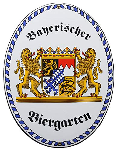 Bayerischer Biergarten Emaille Schild Bier Garten Bayern 28,5 x 37,5 cm Grenzschild Email Oval.