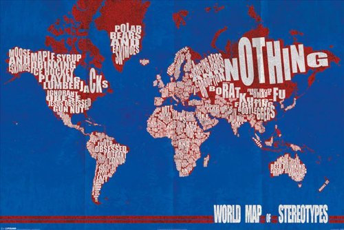 World Map Weltkarte Stereotypen Maxi Poster, Mehrfarbig