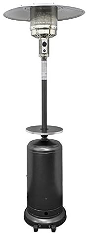 Hiland 48,000 BTU Propane Patio Heater, Open Door Design, Adjustable Table, Weight Bladder, Single Pole, Regulator and Hose, Hammmered Silver