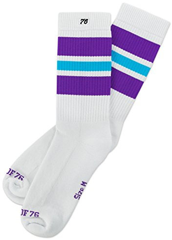 Spirit of 76 Herren & Damen Retro Skater Crew Socken Sportsocken Halblang 39 40 41 42 Weiß - Lila - Türkis Lo (M)