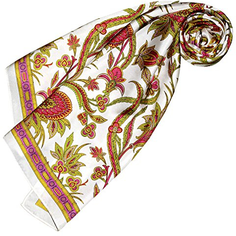 LORENZO CANA Foulard pour la femme – écharpe de 100% soie pour le printemps et l´été, carré avec les mesures de 90 x 90 cm – une sensation de luxe en rose violet blanc jaune vert