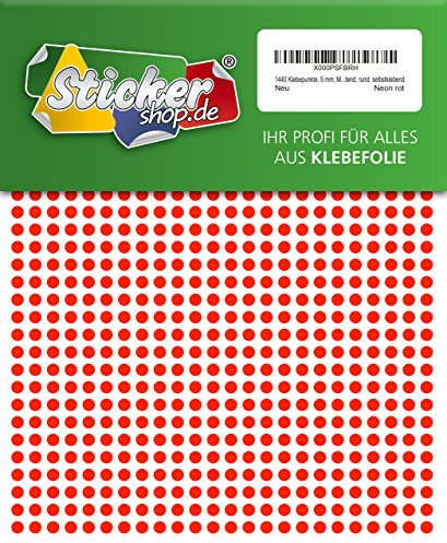 1440 Klebepunkte, 5 mm, Markierungspunkte, Punkt, PVC, Vinyl, Folie, Neon, rot, leuchtend, rund, selbstklebend