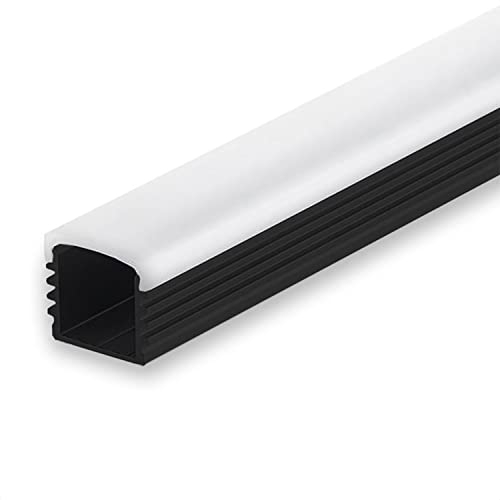 INNOVATE 2m Aluminium Profil - Alu Profil Schiene Leiste LED Streifen - U-Profile für LED Stripes LED Streifen (Alu U-Profil bis max. 12mm Breite schwarz - flache milchige Abdeckung)