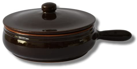Padella Brunella con Coperchio, Casseruola in Terracotta, Padella per stufati, Colì Maioliche e Terrecotte dal 1650, Marrone, diametro 16 cm