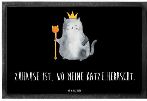 Mr. & Mrs. Panda Fußmatte Katze König 40 x 60 cm - Geschenk, Katzenmotive, Einzug, königlich, Katzenliebhaberprodukte, Fußmatte innen,