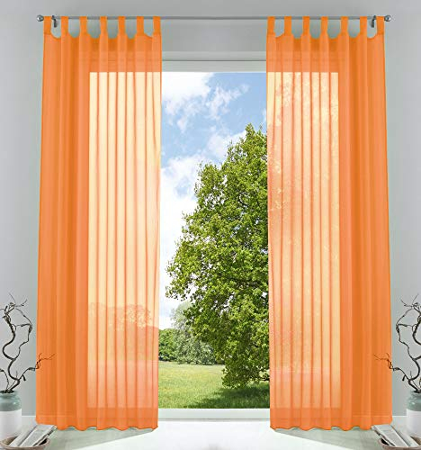 2er-Pack Gardinen Transparent Vorhang Set Wohnzimmer Voile Schlaufenschal mit Bleibandabschluß HxB 245x140 cm Orange, 61000CN
