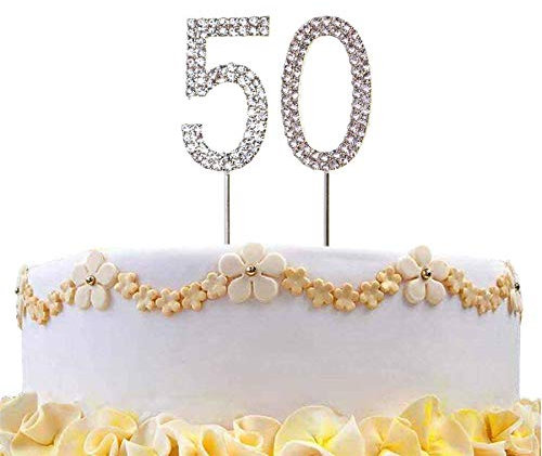 50 Silver Diamond Sparkley Cake Topper Age Year For Mans Womens Birthday Anniversary Party Decorations