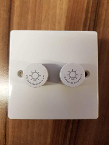 2 Gang 400W Standard Dimmer Switch White Plastic with White Knob