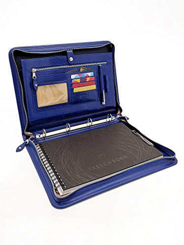 Konferenzmappe A4, italienisches Leder, Ringbuch A4, Klemmbrett mit Griff (blau)