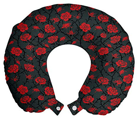 ABAKUHAUS Rot und Schwarz Reisekissen Nackenstütze, Romantische Vintage Rose, Schaumstoff Reiseartikel für Flugzeug und Auto, 30x30 cm, Koksgraue Schwarz Rot