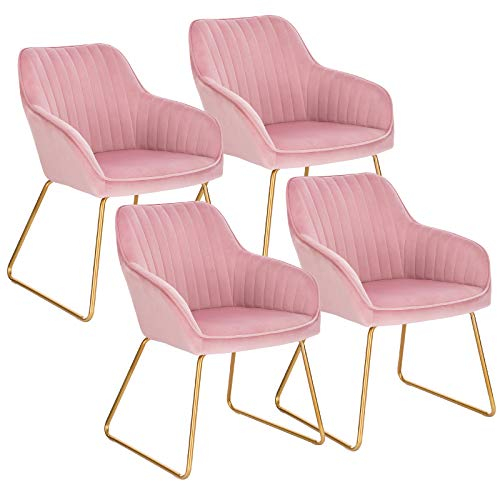 WOLTU Esszimmerstühle 4er Set Küchenstühle Wohnzimmerstühle Polsterstühle Sessel, Armlehnstühle mit Rückenlehne, für Esszimmer, Küche, Wohnzimmer, Samt, Gold Metallbeine, Rosa, BH246rs-4
