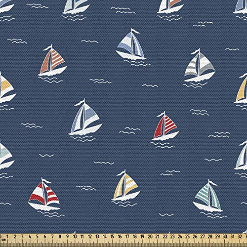 ABAKUHAUS maritim Gewebe als Meterware, Minimal Bunte Segelboote, Schön Gewebten Stoff für Polster und Wohnaccessoires, 1M (148x100cm), Dark Sky Blau Mehrfarbig