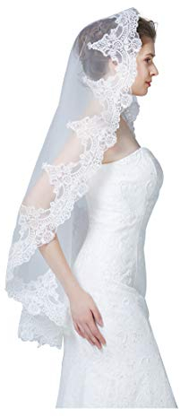 BEAUTELICATE Brautschleier Weicher Tüll Braut Schleier mit Spitze Lang Kurz Elfenbein Weiß für Hochzeit Junggesellenabschied Cosplay Jga (Weiß - Mantilla - Kein Kamm)
