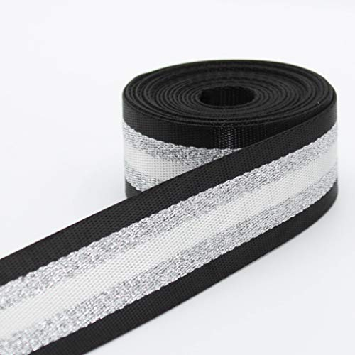 LEDUC Lurex Gurtband, 65% Polyester, 35% Baumwolle, Schwarz, Silber (Kragen 02A), 5m x 38mm