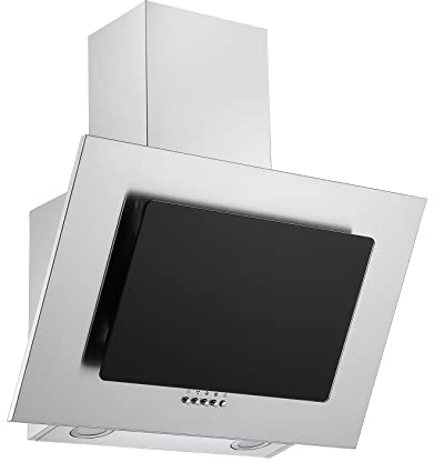 Respekta Dunstabzugshaube kopffrei / Dunstabzugshaube schräg 60 cm / Edelstahlgehäuse mit Glasschirm in Schwarz / Abluft - und Umluftfunktion / CH2060SBM / B / 58 – 63 dB