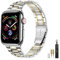 MioHHR Solid Stainless Steel Watch Straps Compatible with Apple Watch Strap 41mm 40mm 38mm, Metal Band for iWatch Series 9 8 7 6 5 4 3 2 1 SE,Men(Silver/Gold)