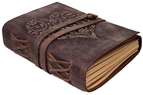 moonster Damen Notizbuch Leder liniert mit Herzmotiv Kleine linierte Notizbücher 18x13cm Kraftpapier - 400 Seiten - liniertes Papier - Inspirierende Geschenke für Frauen