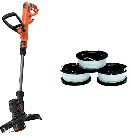 BLACK+DECKER Coupe-Bordures Filaire 550W - Électrique 25 cm Avec 2 Poignées & Lot de 3 Bobines de Rechange, 3 x 10 m de Fil en Nylon ⌀1,5 mm