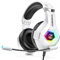 Cascos Gaming con Micrófono Suave, Luz RGB, Sonido Envolvente Claro, Orejeras Ligero Cómodo Ajustable, Auriculares Gaming Blanco para Ps5 Ps4 PC Xboxone/X/S Switch Tableta Laptop
