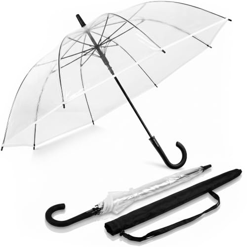 Sternenfunke Regenschirm transparent Hochzeit, Stockschirm Automatik Ø101cm | Durchsichtiger Regenschirm mit weißem Rand & Tragetasche – Hochzeitsschirm für Braut, Standesamt, Fotoshooting & Alltag