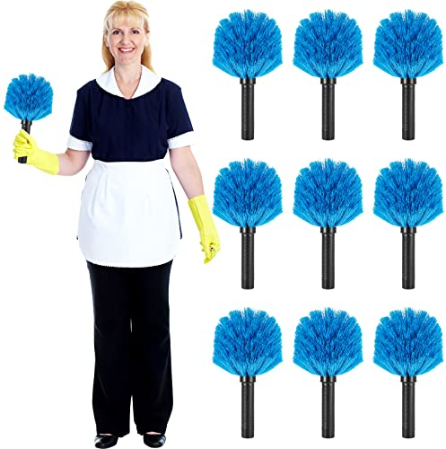 9 Stück Spinnennetz-Staubwedel zum Aufdrehen für die Reinigung von Spinnennetz-Entferner, Bürste, Spinnennetz, Staubwedelkopf, passend für Standard-Gewindestangen, mittelsteife Borsten, Blau