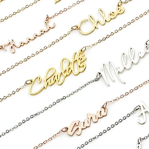 Name Necklace Silver Rose Gold | Customised Dainty Pendant Jewellery | Birthday Christmas Personalised Gift for Mothers Christmas Xmas Girls Loves (Sterling Silver)