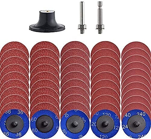 NYXCL 50 Stück Quick Change Discs Set, 2 inch A/O Sanding Discs with 1/4 Holder, for Die Grinder Surface Prep Strip Grind Polish Finish Burr Rust Paint Removal,Surface Conditioning Discs