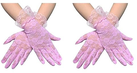 COSFAN Guanti da donna, guanti corti da sposa matrimonio Prom Tea Party, guanti vintage in pizzo floreale trasparente lunghezza del polso per le donne