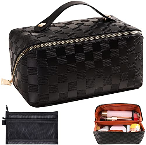 Reise Kosmetiktasche Mit Großem Fassungsvermögen, Multifunktions Leder Reisekosmetiktasche, PU Leder Tragbar Reise Make-up Tasche mit Großer Kapazität Wasserdichter, für Kosmetik