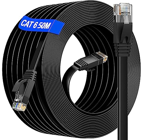 Cavo Ethernet 50 metri Cat 6, Alta Velocità Cavo di Rete Lan 50m Piatto Lungo Cavo Internet 10/100/1000mbit/s Gigabit Cavo Rj45 50m Cavo Patch Impermeabile per Switch Router ps4/5 Modem TV(50 Clips)