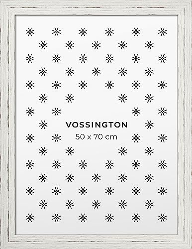 Vossington Bilderrahmen 50x70 Weiss - Vintage - Rustikaler Charakter und Charme - Künstliche Holzmaserung - Posterrahmen - Rahmen für 1 Bild, Poster oder Puzzle im Format 50 x 70 cm (70x50 cm)