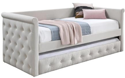Vente-unique-Ausziehbett - 2 x 90 x 190 cm - Stoff - Beige - Louise