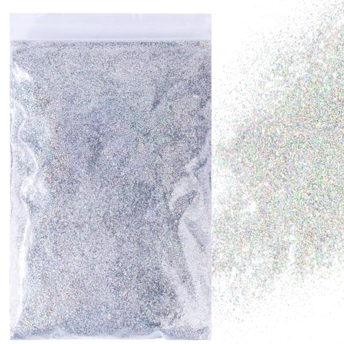 BETESSIN 100g Glitzer zum Basteln Silber Reflektierend Glitzerpulver Glitter Pulver Glitzer Basteln Glitzerpuder für Nägel Gesicht Kartenbasteln Handwerk Nagelkunst