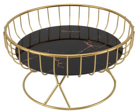 Cesta de Fruta de Metal, Soporte Redondo para Frutero para Aperitivos de Postres Vegetales (S Negro)