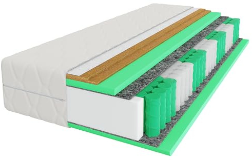 Mebligo - Matratze 90x200 cm, Taschenfederkernmatratze, Höhe 24 cm, Härtegrad H3 H4, 7 Zonen Matratze mit Kokosmatte, Federn Höhe 18 cm - Elite Rest Premium Serie